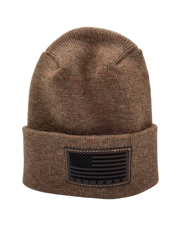 Designed & Made in USA | Veteran Beanie with USA Flag - Patriotic Theta Stitch Cuffed Knit Hat for Men & Women | Limited Edition