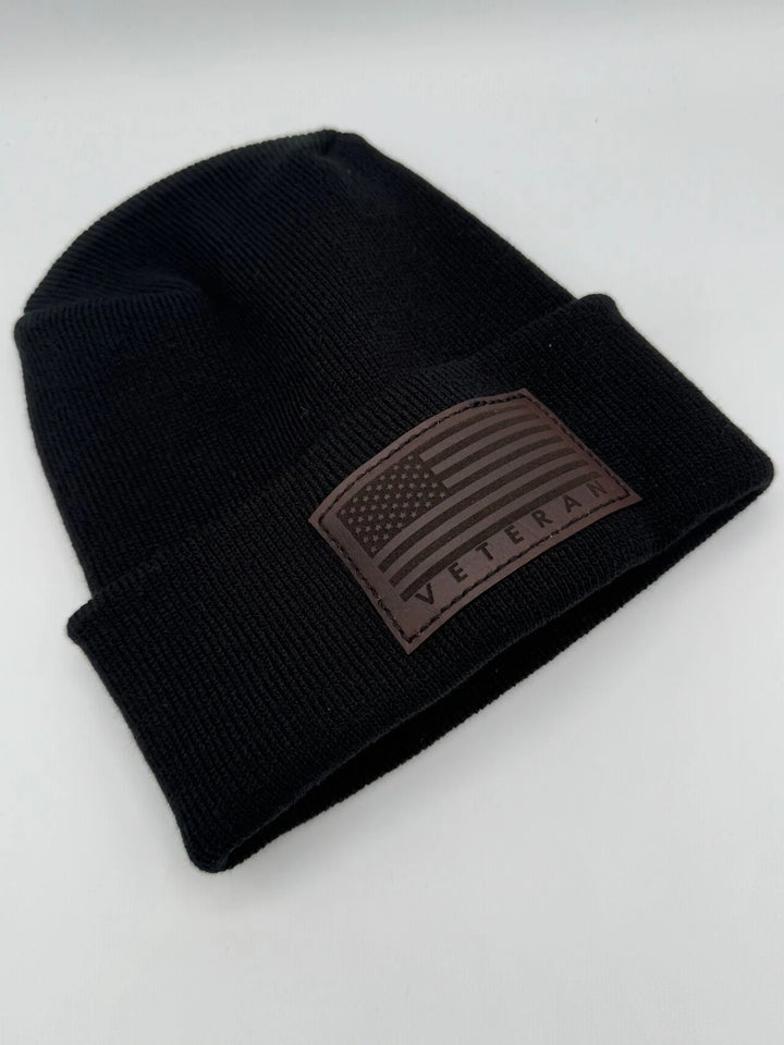 Designed & Made in USA | Veteran Beanie with USA Flag - Patriotic Theta Stitch Cuffed Knit Hat for Men & Women | Limited Edition