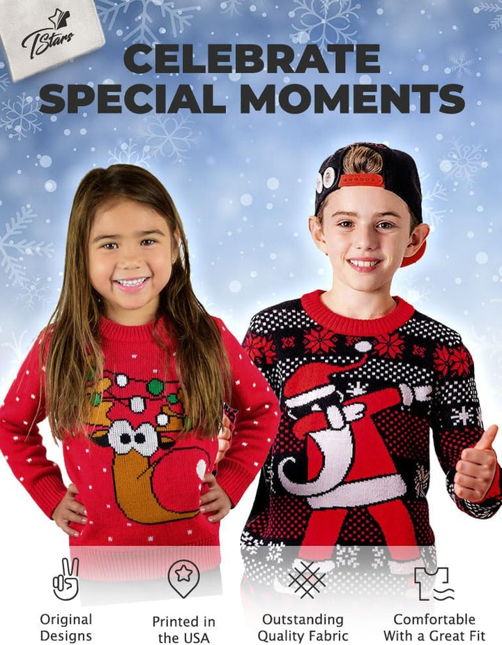 Dabbing through the Snow Boys Ugly Christmas Sweater Style Holiday Xmas Santa Dab Sweatshirt for Youth Kids