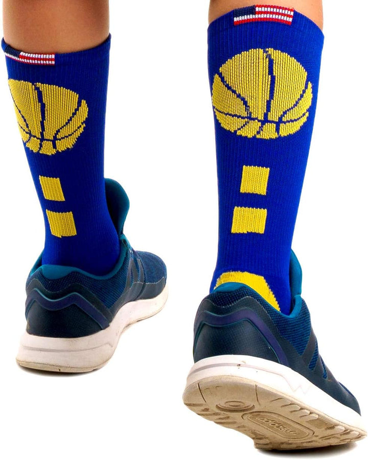 Youth Boys Basketball Socks Sports Athletic Mens Crew Socks with Basketball Arm Sleeve - Made in USA
