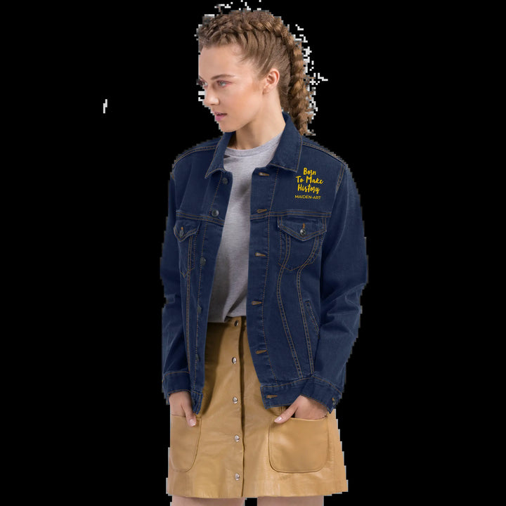 Embroidered Denim Jacket the Rebel Girl in Me Will Never Die Unisex Denim Jacket - Gold Embroidery