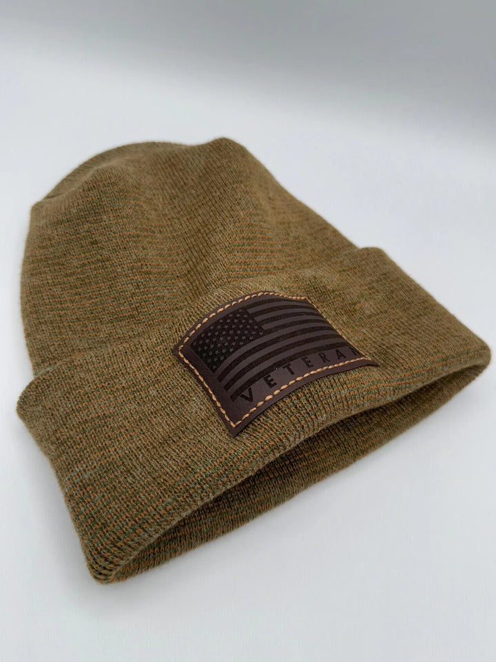 Designed & Made in USA | Veteran Beanie with USA Flag - Patriotic Theta Stitch Cuffed Knit Hat for Men & Women | Limited Edition