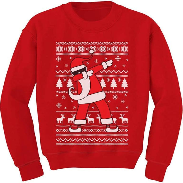 Dabbing through the Snow Boys Ugly Christmas Sweater Style Holiday Xmas Santa Dab Sweatshirt for Youth Kids