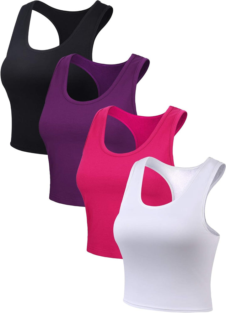 4 Pieces Basic Crop Tank Tops Sleeveless Racerback Sport Cotton Tank Tops for Women