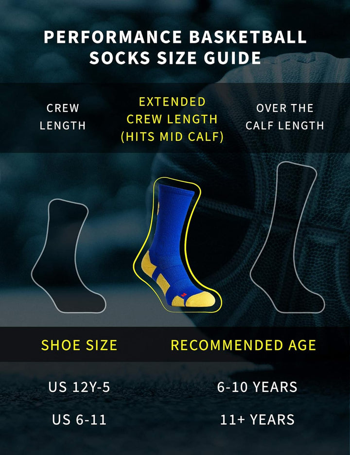 Youth Boys Basketball Socks Sports Athletic Mens Crew Socks with Basketball Arm Sleeve - Made in USA