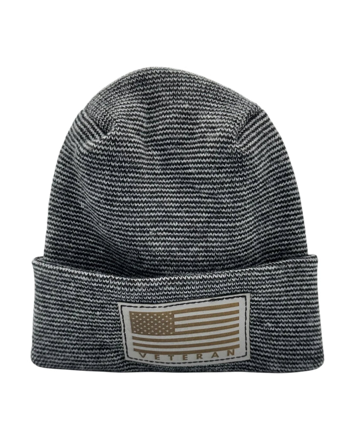 Designed & Made in USA | Veteran Beanie with USA Flag - Patriotic Theta Stitch Cuffed Knit Hat for Men & Women | Limited Edition