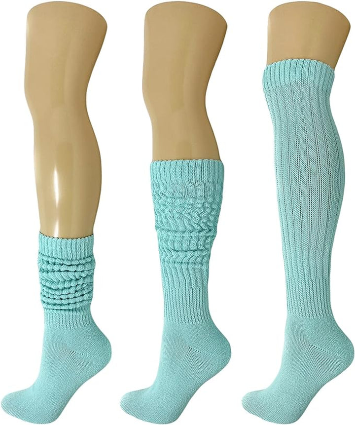 Extra-Long Heavy Cotton Slouch Boot Socks for Women – 3 Pairs, Soft & Warm, Stretchy Over-The-Calf, Shoe Size 5-10