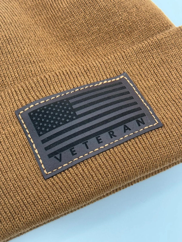 Designed & Made in USA | Veteran Beanie with USA Flag - Patriotic Theta Stitch Cuffed Knit Hat for Men & Women | Limited Edition