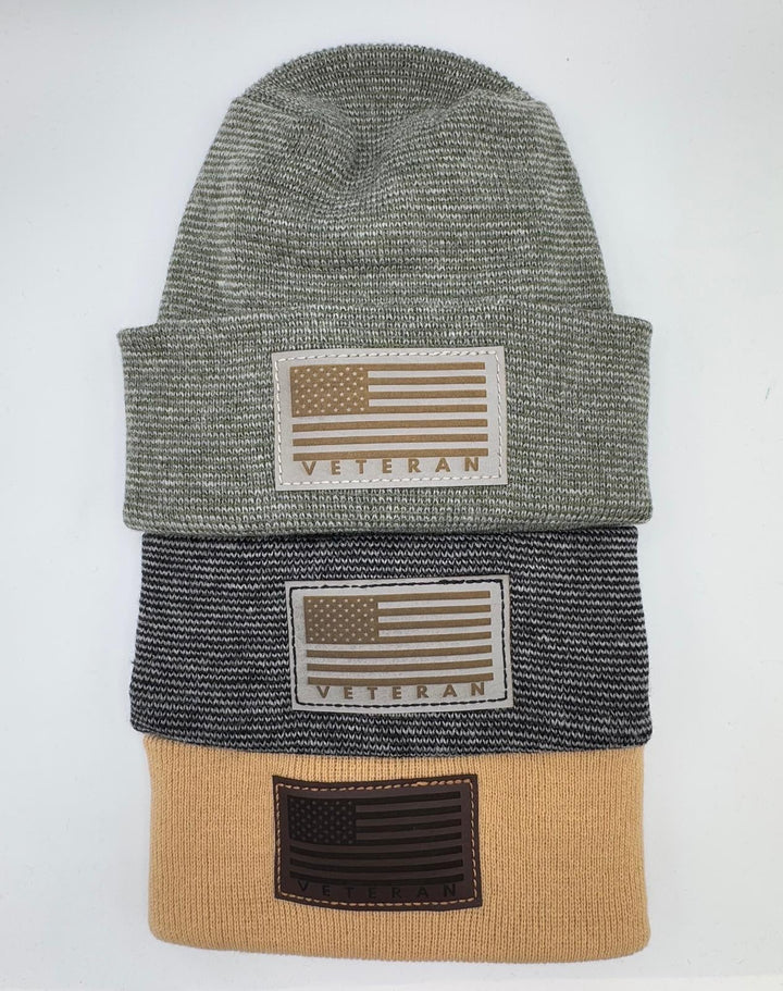 Designed & Made in USA | Veteran Beanie with USA Flag - Patriotic Theta Stitch Cuffed Knit Hat for Men & Women | Limited Edition