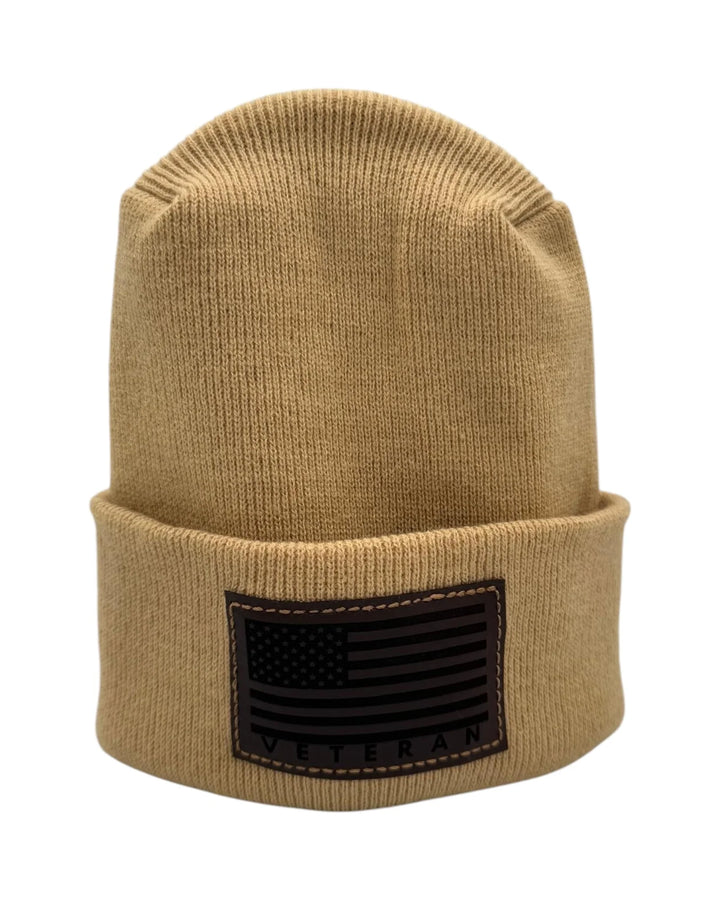 Designed & Made in USA | Veteran Beanie with USA Flag - Patriotic Theta Stitch Cuffed Knit Hat for Men & Women | Limited Edition