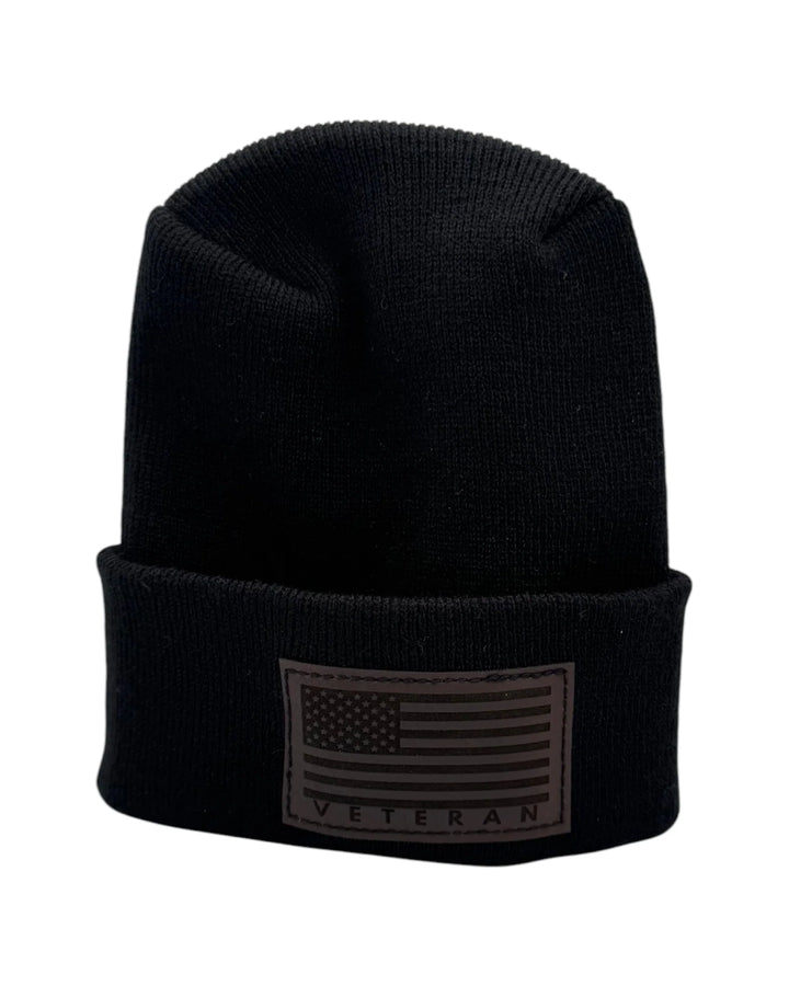 Designed & Made in USA | Veteran Beanie with USA Flag - Patriotic Theta Stitch Cuffed Knit Hat for Men & Women | Limited Edition