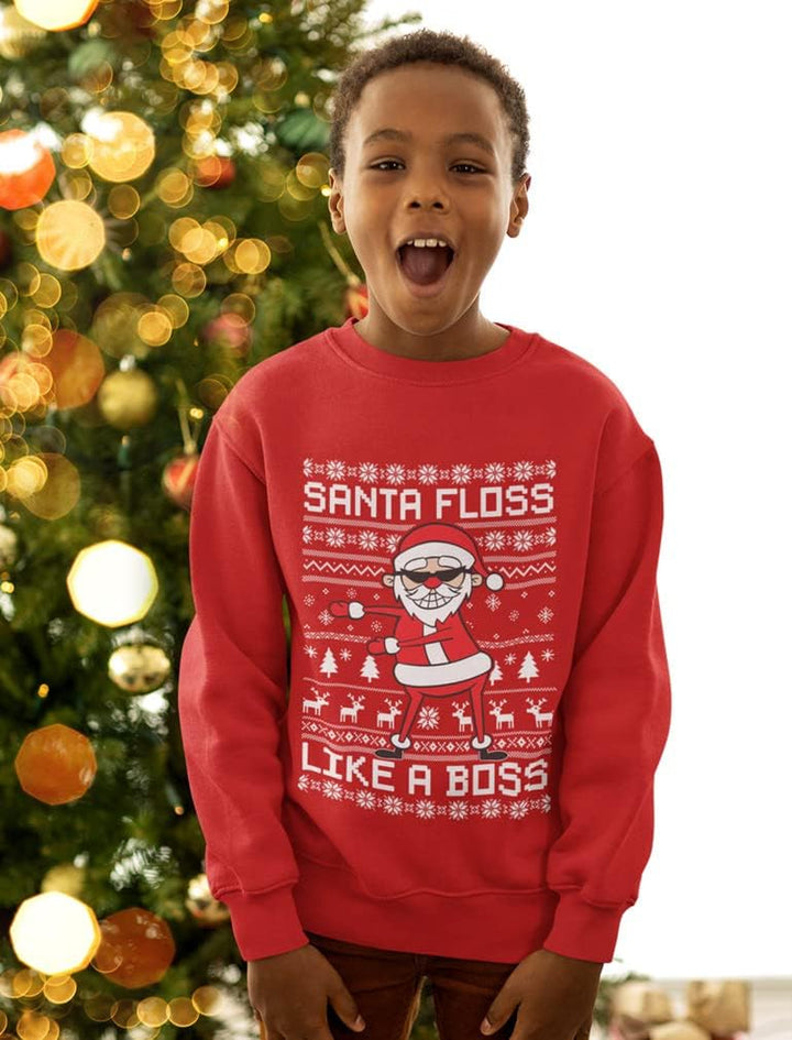 Dabbing through the Snow Boys Ugly Christmas Sweater Style Holiday Xmas Santa Dab Sweatshirt for Youth Kids