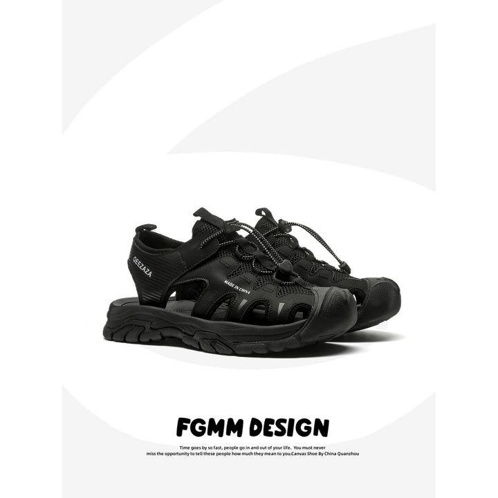Fgmm Outdoor Wading Beach Shoes Men Sports Sandals Casual Men's Shoes Pure Black Daddy Closed Toe Hole Shoes