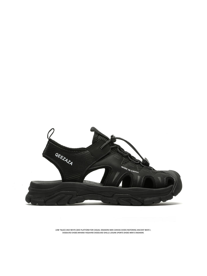 Fgmm Outdoor Wading Beach Shoes Men Sports Sandals Casual Men's Shoes Pure Black Daddy Closed Toe Hole Shoes