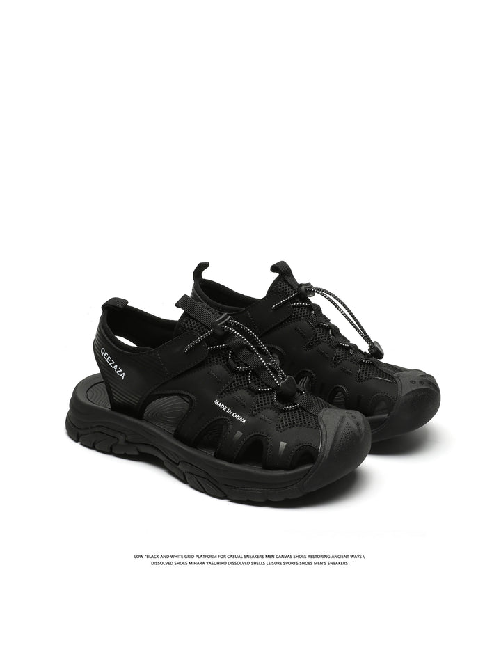 Fgmm Outdoor Wading Beach Shoes Men Sports Sandals Casual Men's Shoes Pure Black Daddy Closed Toe Hole Shoes