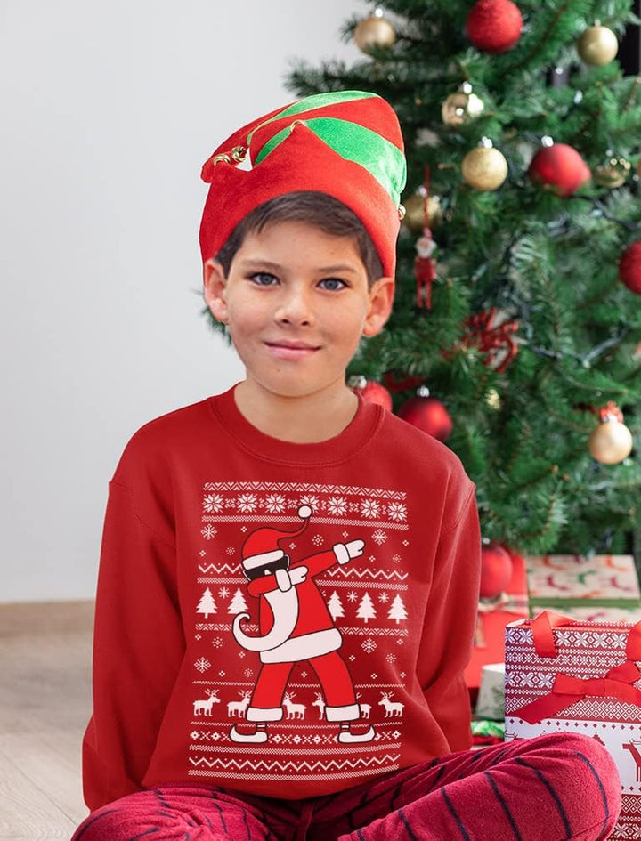 Dabbing through the Snow Boys Ugly Christmas Sweater Style Holiday Xmas Santa Dab Sweatshirt for Youth Kids