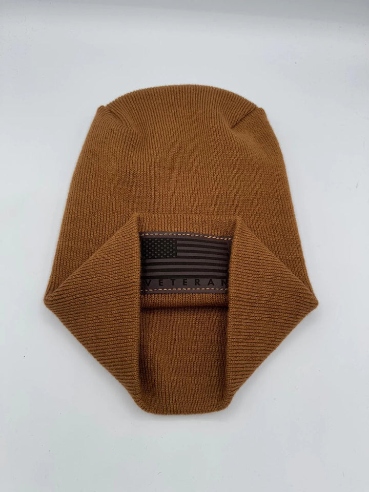 Designed & Made in USA | Veteran Beanie with USA Flag - Patriotic Theta Stitch Cuffed Knit Hat for Men & Women | Limited Edition