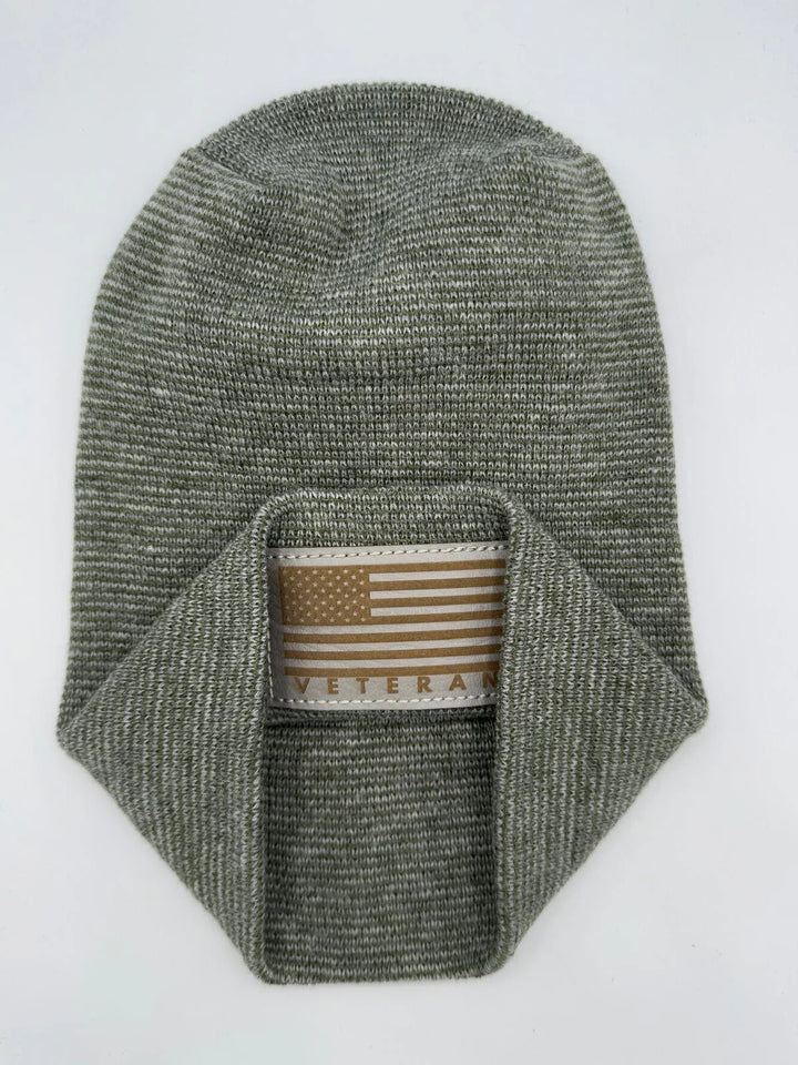 Designed & Made in USA | Veteran Beanie with USA Flag - Patriotic Theta Stitch Cuffed Knit Hat for Men & Women | Limited Edition