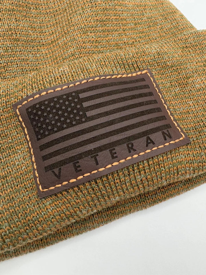 Designed & Made in USA | Veteran Beanie with USA Flag - Patriotic Theta Stitch Cuffed Knit Hat for Men & Women | Limited Edition