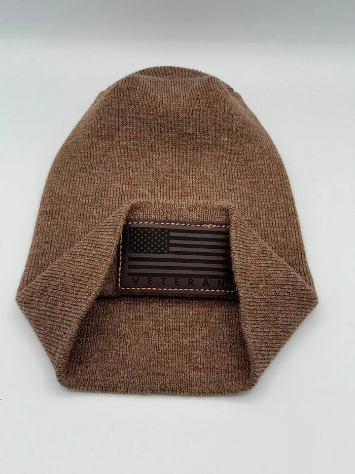 Designed & Made in USA | Veteran Beanie with USA Flag - Patriotic Theta Stitch Cuffed Knit Hat for Men & Women | Limited Edition