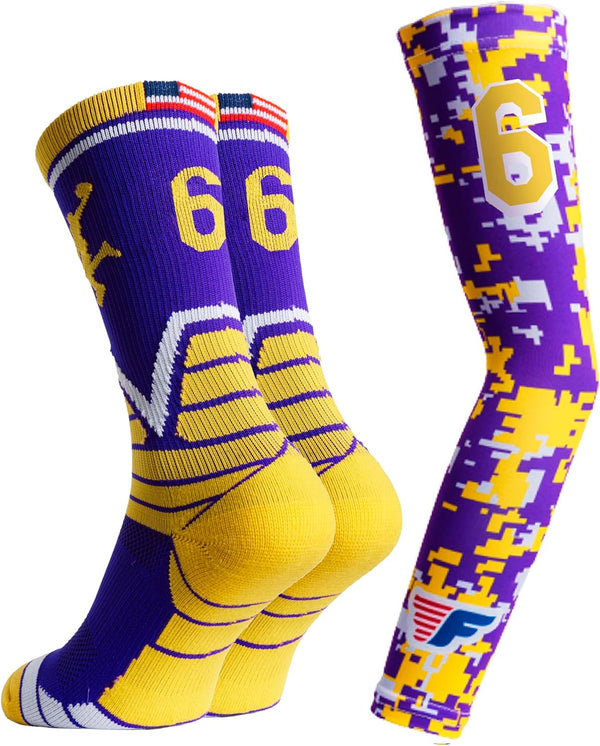 Youth Boys Basketball Socks Sports Athletic Mens Crew Socks with Basketball Arm Sleeve - Made in USA