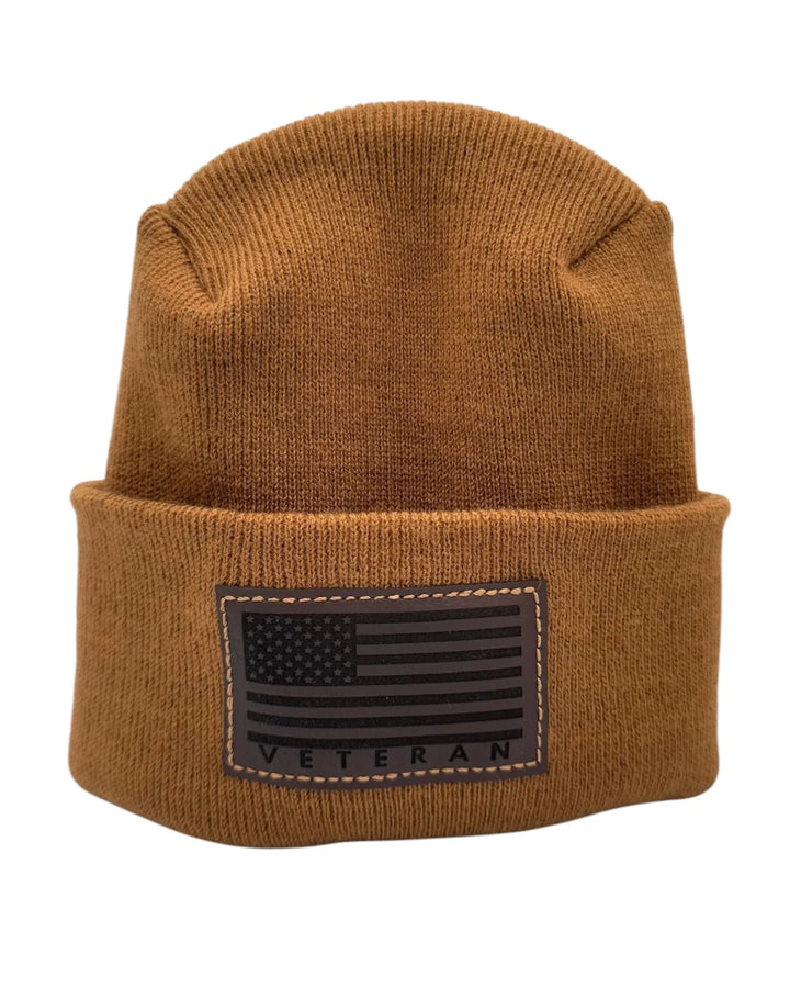 Designed & Made in USA | Veteran Beanie with USA Flag - Patriotic Theta Stitch Cuffed Knit Hat for Men & Women | Limited Edition