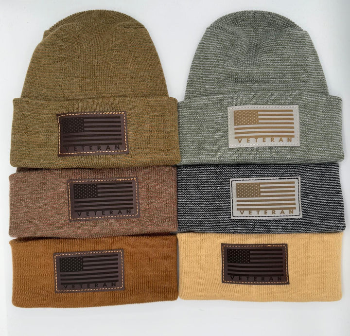 Designed & Made in USA | Veteran Beanie with USA Flag - Patriotic Theta Stitch Cuffed Knit Hat for Men & Women | Limited Edition